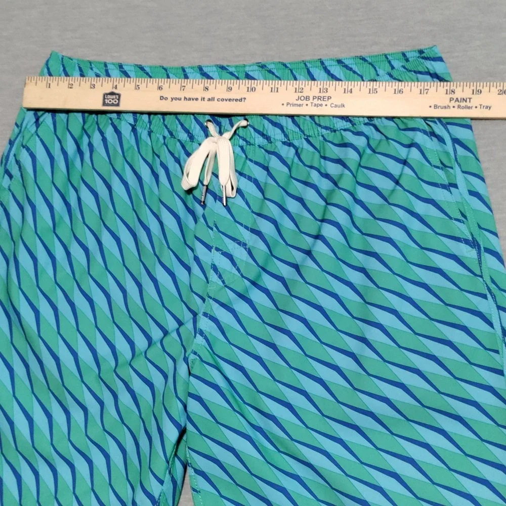Fair Harbor Swim Trunks Mens XXL Geometric‎ Drawstring Lined Blue/Green